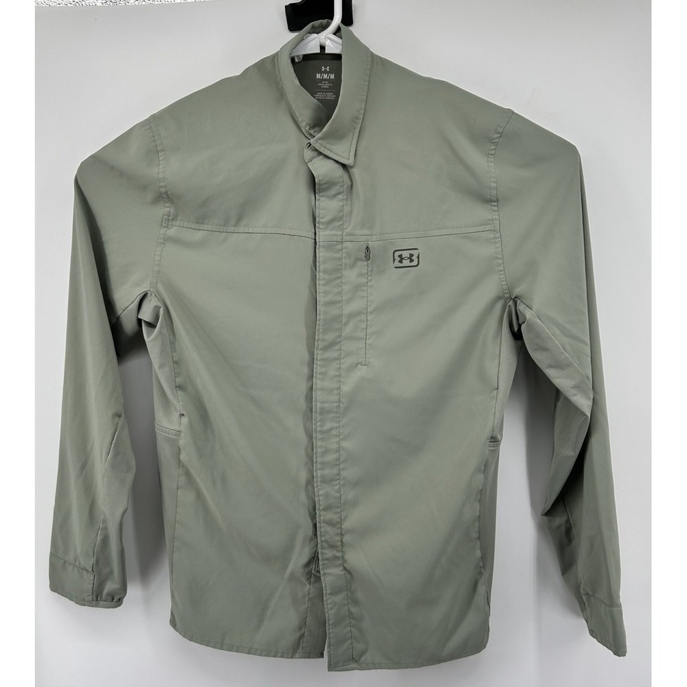 Under Armour Hybrid Woven Long Sleeve Fishing Shirt Sage Fitted Men's Medium